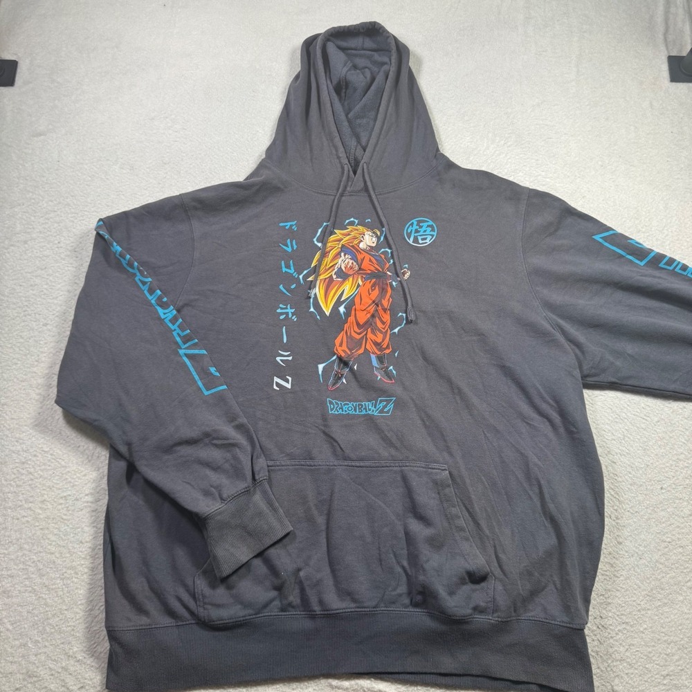 Dragon Ball Z Hoodie Men 2XL Charcoal Grey Excellent Super Saiyan 3 Goku Graphic
